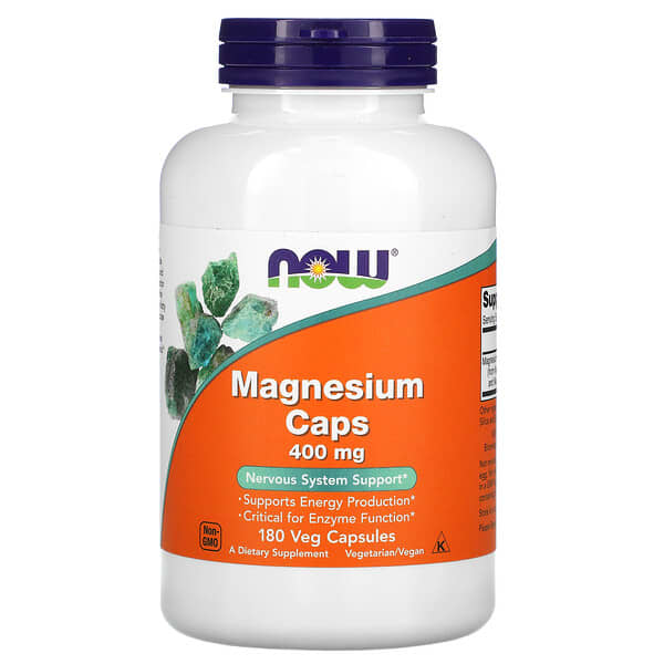 NOW Foods, Capsules de magnésium, 400 mg, 180 capsules végétariennes