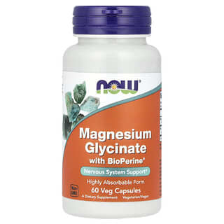 NOW Foods, Magnesium Glycinate With BioPerine®, Magnesiumglycinat mit BioPerine®, 60 pflanzliche Kapseln