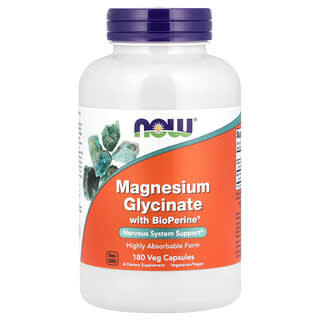 NOW Foods, Glycinate de magnésium à la BioPerine®, 180 capsules végétales