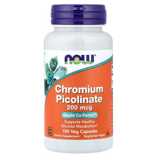 NOW Foods, Picolinato de cromo, 200 mcg, 100 cápsulas veganas
