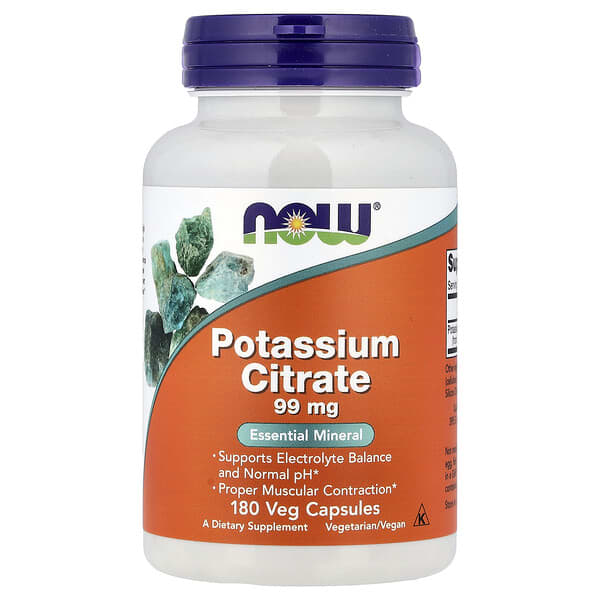 NOW Foods, Citrato de potasio, 99 mg, 180 cápsulas