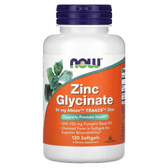 NOW Foods, Glicinato de zinc, 120 cápsulas blandas