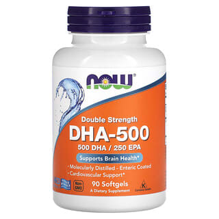 NOW Foods, Aceite de pescado DHA-500, concentración doble, 90 cápsulas blandas
