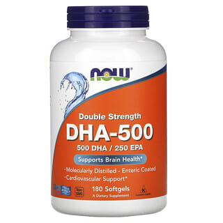 NOW Foods, DHA-500, Dosagem Dupla, 180 Cápsulas Softgel