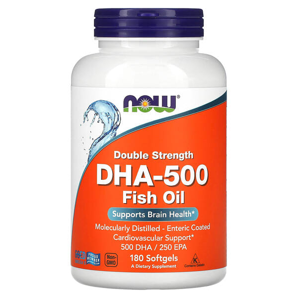 NOW Foods, DHA-500 ที่มีความเข้มข้นสองเท่า บรรจุ 180 แคปซูล