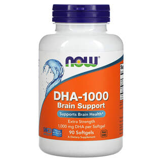NOW Foods, Suplemento de refuerzo cerebral DHA-1000, Concentración extra, 1000 mg, 90 cápsulas blandas