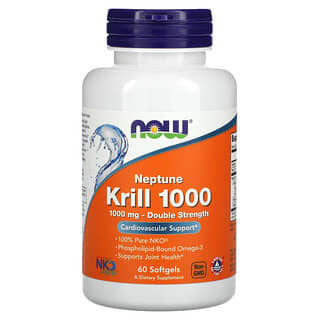 NOW Foods, Neptune Krill 1000, Aceite de kril, Doble concentración, 1000 mg, 60 cápsulas blandas