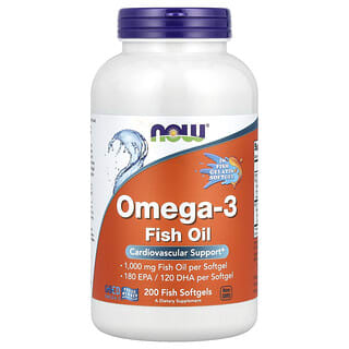 NOW Foods, Omega-3, 1000 mg, 200 cápsulas blandas de gelatina de pescado (1000 mg por cápsula blanda)