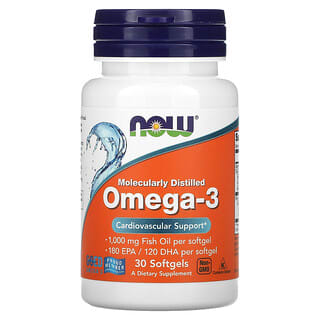 NOW Foods, Omega-3, 180 EPA/120 DHA, 30 cápsulas blandas