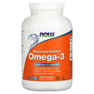 NOW Foods, Oméga-3, 180 mg d'acide eicosapentaénoïque/120 mg de DHA (acide docosahexaénoïque), 500 capsules à enveloppe molle