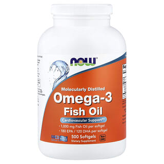 NOW Foods, Aceite de pescado con omega-3, 1000 mg, 500 cápsulas blandas