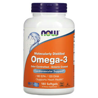NOW Foods, Oméga-3, 180 EPA / 120 DHA, 180 capsules à enveloppe molle