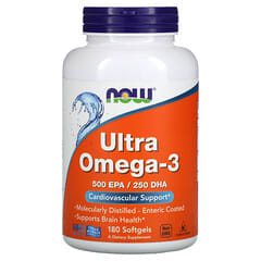 NOW Foods, Ultra Ômega-3, 500 EPA/250 DHA, 180 Cápsulas Softgel com Revestimento Entérico