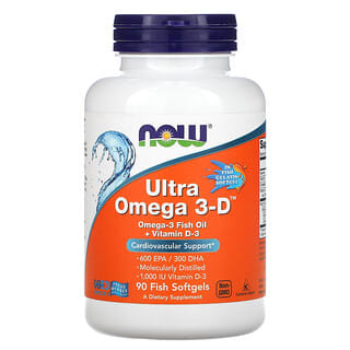 NOW Foods, Ultra Omega 3-D, 600 mg d'acide eicosapentaénoïque/300 mg de DHA (acide docosahexaénoïque), 90 capsules à enveloppe molle à base de poisson