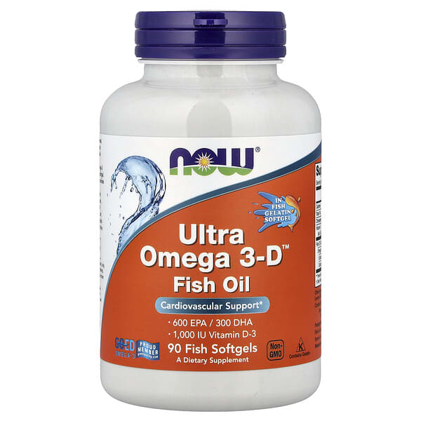 NOW Foods, Ultra Omega 3-D, EPA 600 มก./ DHA 300 มก. บรรจุแคปซูลนิ่มจากปลา 90 แคปซูล