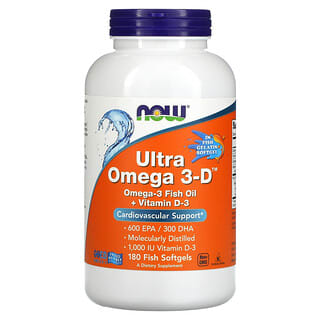 NOW Foods, ультраомега-3 с витамином D, 600 ЭПК / 300 ДГК, 180 капсул из рыбьего желатина
