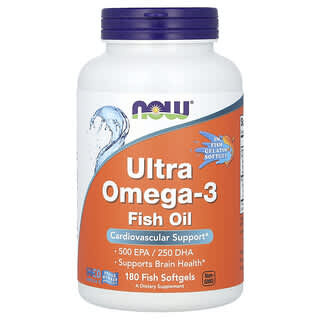 NOW Foods, Ultra Omega-3, Ácido eicosapentaenoico: 500/Ácido docosahexaenoico: 250, 180 cápsulas blandas de pescado