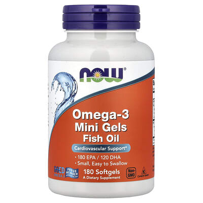 NOW Foods, Omega-3 Fish Oil Mini Gels, 180 Softgels (0.5 g per softgel)
