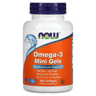 NOW Foods, Mini capsules à enveloppe molle Oméga-3, 180 mg d'acide eicosapentaénoïque/120 mg de DHA (acide docosahexaénoïque), 180 capsules à enveloppe molle