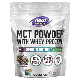 NOW Foods, Sports, MCT en polvo con proteína de suero de leche, Moca de chocolate, 454 g (1 lb)
