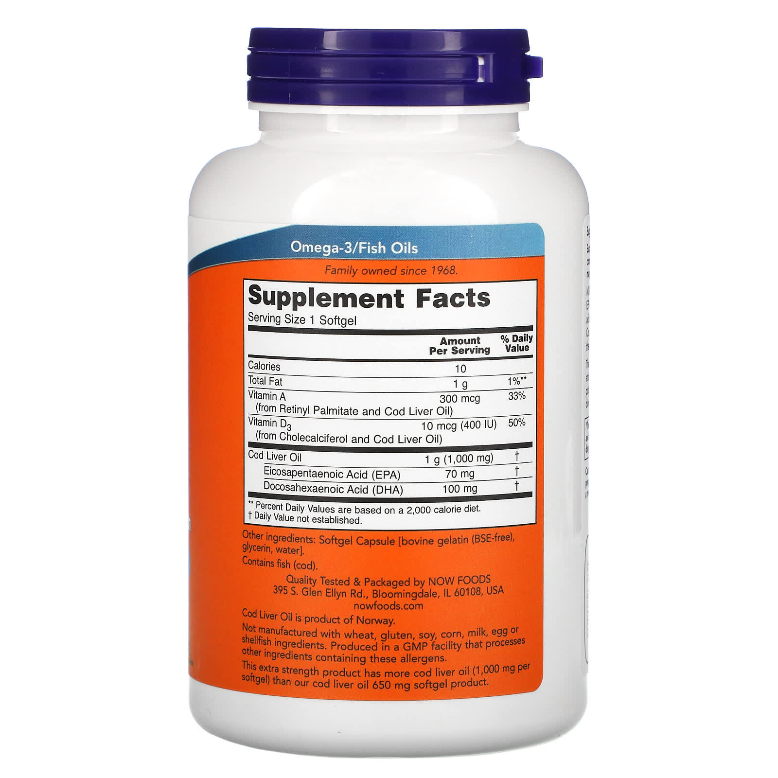 NOW Foods, Cod Liver Oil, 1,000 mg, 180 Softgels