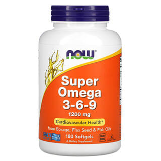 NOW Foods, Super oméga 3-6-9, 1200 mg, 180 capsules à enveloppe molle