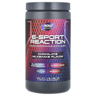 NOW Foods, Sports, Réaction E-Sport, Milkshake au chocolat, 454 g