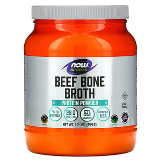 NOW Foods, Sports, Bouillon d'os de bœuf, Protéines en poudre, 544 g