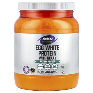 NOW Foods, Sports, Poudre de protéines de blanc d'œuf avec BCAA, Non aromatisée, 544 g