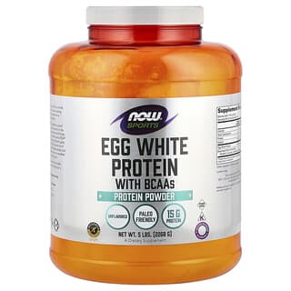 NOW Foods, Sports, Proteína de clara de huevo en polvo con BCAA, Sin sabor, 2268 g (5 lb)