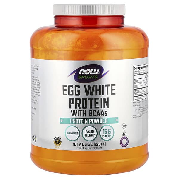 NOW Foods, Sports, Egg White Protein Powder With BCAAs , Unflavored, 5 lbs (2,268 g)