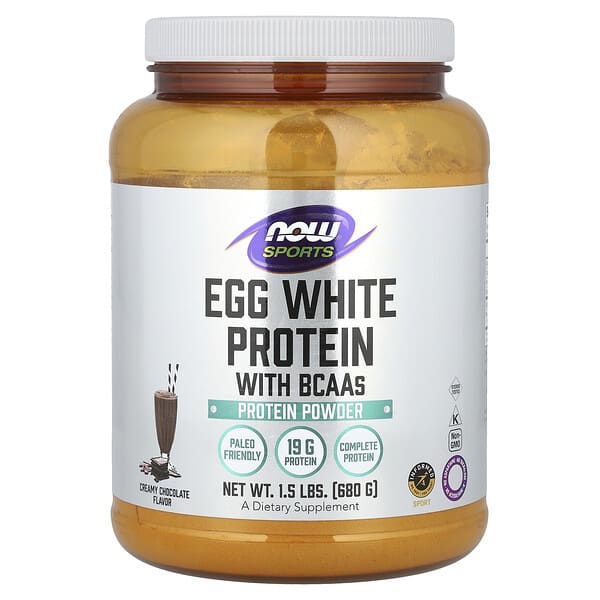 NOW Foods, Sports, Egg White Protein With BCAAs, Creamy Chocolate, 1.5 lbs (680 g)