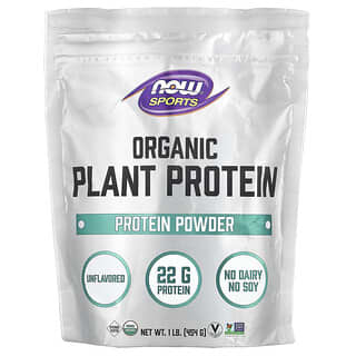 NOW Foods, Sports, Proteína vegetal orgánica en polvo, Sin sabor, 454 g (1 lb)