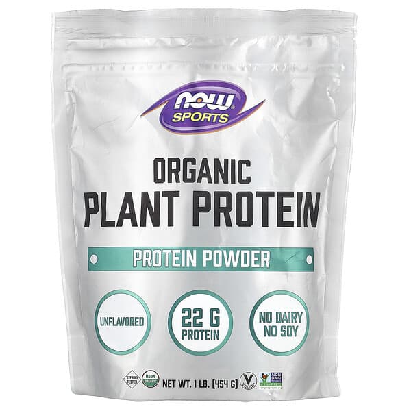 Sports, Organic Plant Protein Powder, Unflavored, 1 lb (454 g)