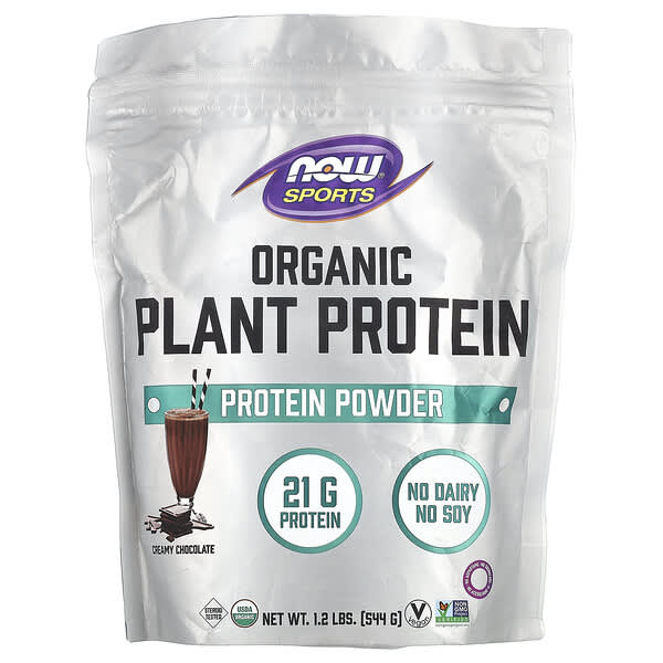 NOW Foods Sports, Organic Plant Protein Powder, Creamy Chocolate, 1.2 lbs (544 g)