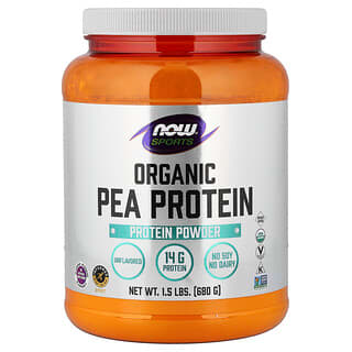 NOW Foods, Αθλητικά, Βιολογική Πρωτεΐνη Μπιζελιού σε Σκόνη, Χωρίς Γεύση, 680 γρ.
