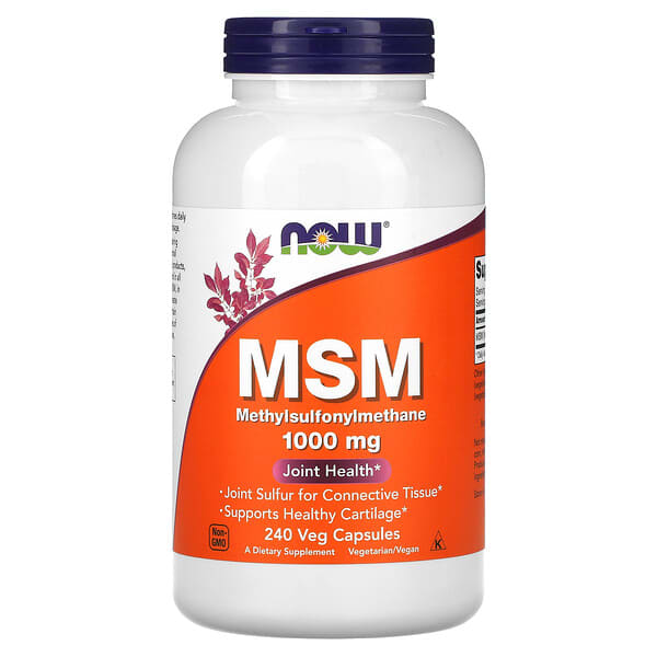 NOW Foods, МСМ, метилсульфонилметан, 1000 мг, 240 вегетарианских капсул
