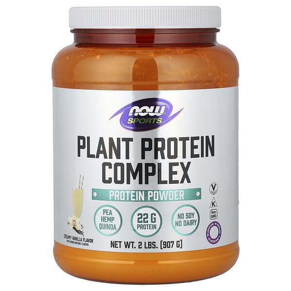 NOW Foods, 스포츠, 식물성 단백질 복합체, 크리미 바닐라, 907g(2lb)
