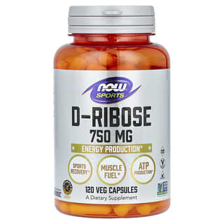 NOW Foods, Sports, D-ribosa, 750 mg, 120 cápsulas vegetales (125 mg por cápsula)