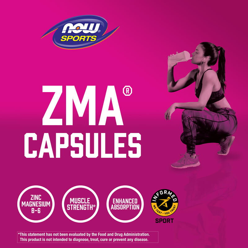 NOW Foods, Sports, ZMA, восстановление после физической активности, 180 веганских капсул