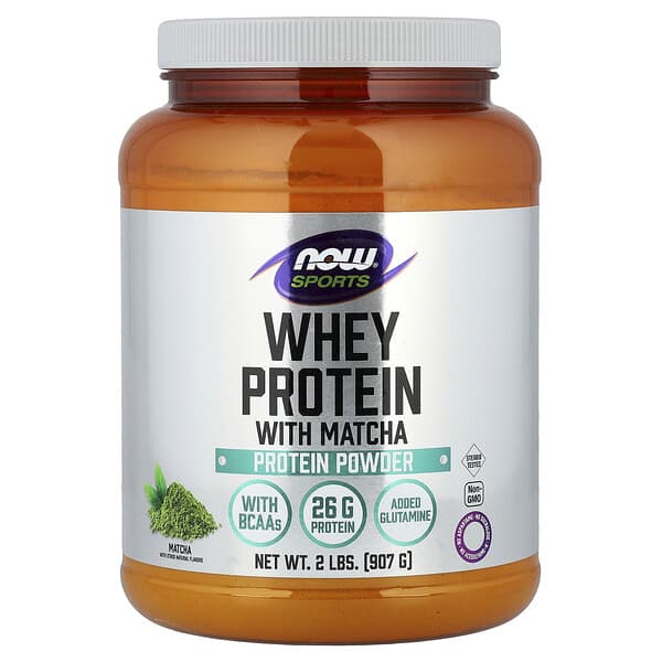 NOW Foods, Sports, 유청 단백질 분말, 말차, 907g(2lbs)