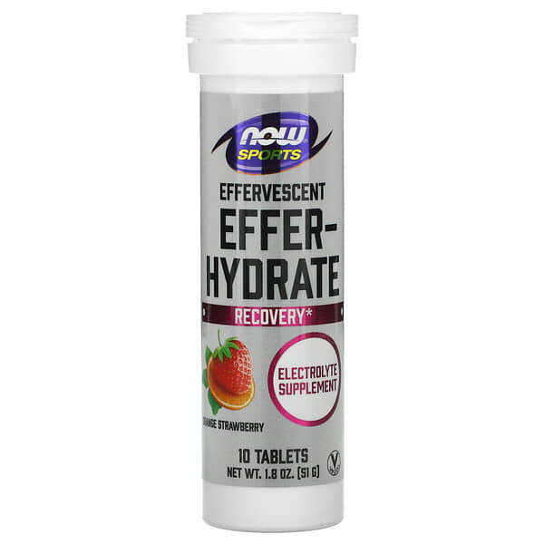 NOW Foods‏, Sports, Effer-Hydrate, תפוז תות, 10 טבליות, 51 גרם (1.8 אונקיות)