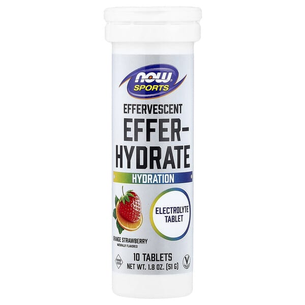 NOW Foods Sports, Effer-Hydrate Effervescent, Orange Strawberry, 10 Tablets, 1.8 oz (51 g)