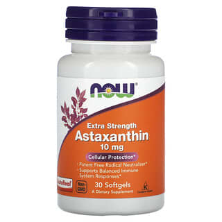 NOW Foods, Astaxantina con concentración extra, 10 mg, 30 cápsulas blandas