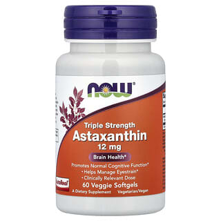 NOW Foods, Astaxantina de Força Tripla, 12 mg, 60 Cápsulas Softgel Vegetais