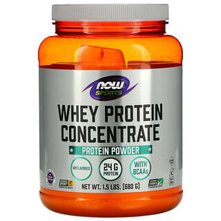 NOW Foods, Sports, Proteína de suero de leche concentrada en polvo, Sin sabor, 680 g (1,5 lb)
