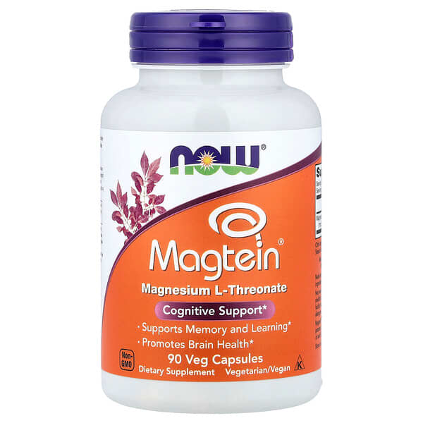 NOW Foods, Magtein®, Suplemento de refuerzo cognitivo, 90 cápsulas vegetales