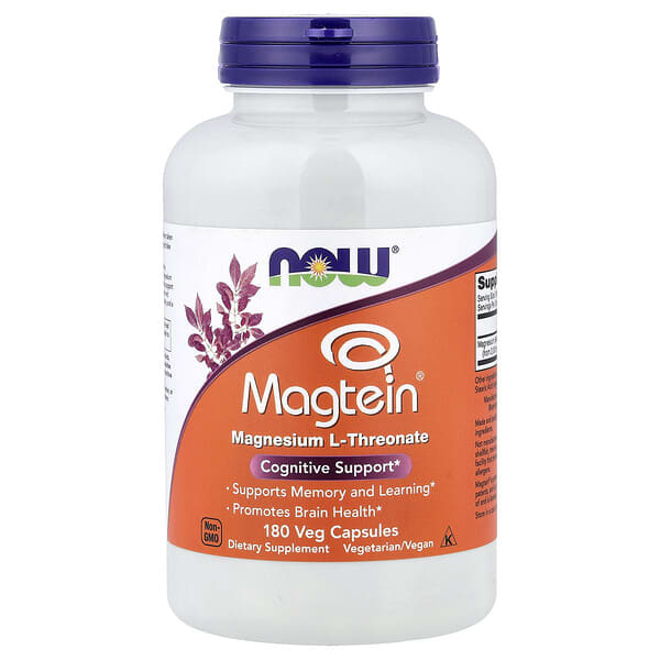 NOW Foods, Magtein®, 마그네슘 L-트레온산, 180mg, 베지 캡슐 180정(캡슐당 48mg)