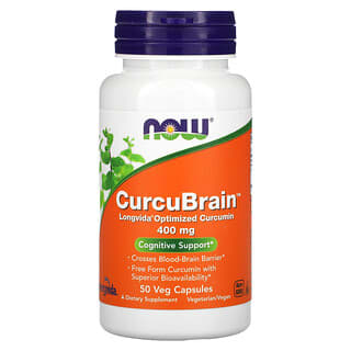 NOW Foods, CurcuBrain, Suporte Cognitivo, 400 mg, 50 Cápsulas Vegetais