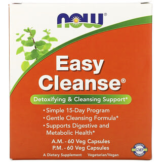 NOW Foods, Easy Cleanse, Suplemento de limpieza y desintoxicación, 2 envases, 60 cápsulas vegetales cada uno